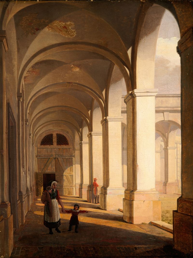 Portico of Christiansborg Castle, oil on canvas by Constantin Hansen