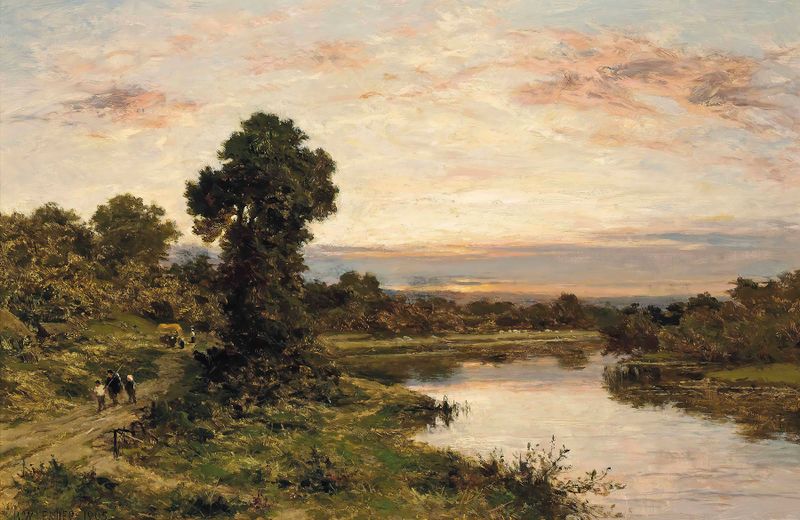 Evening On The Thames At Shillingford, oil on canvas by Benjamin Williams Leader