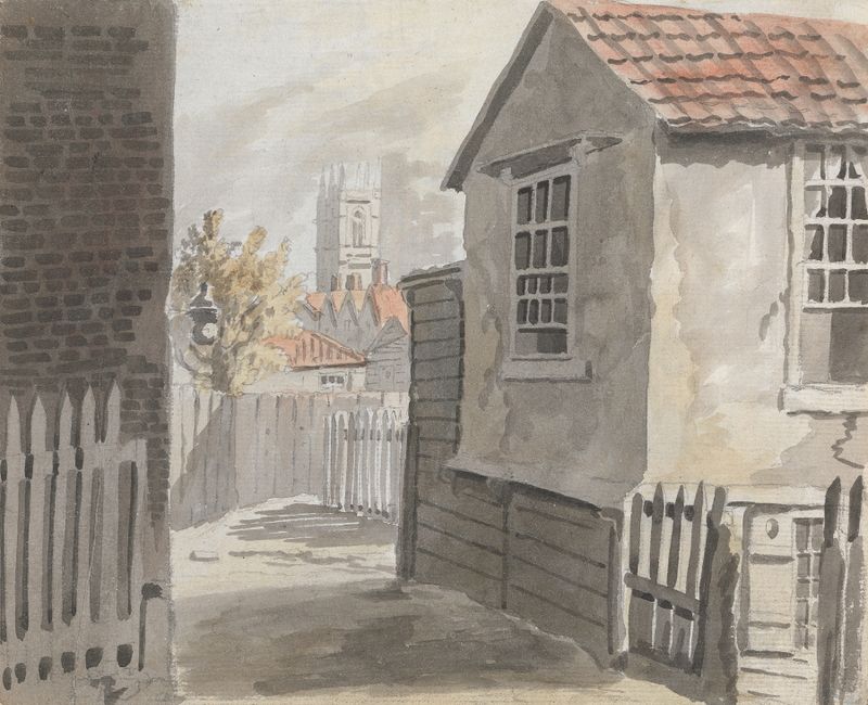 Distant View of Church by James Miller, unknown medium, depicts a church in golden light.
