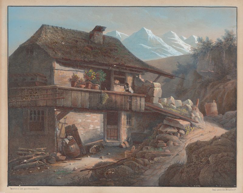 Alpine Scene by Henri Boug d'Orschwiller, oil on canvas depicting a serene mountain landscape
