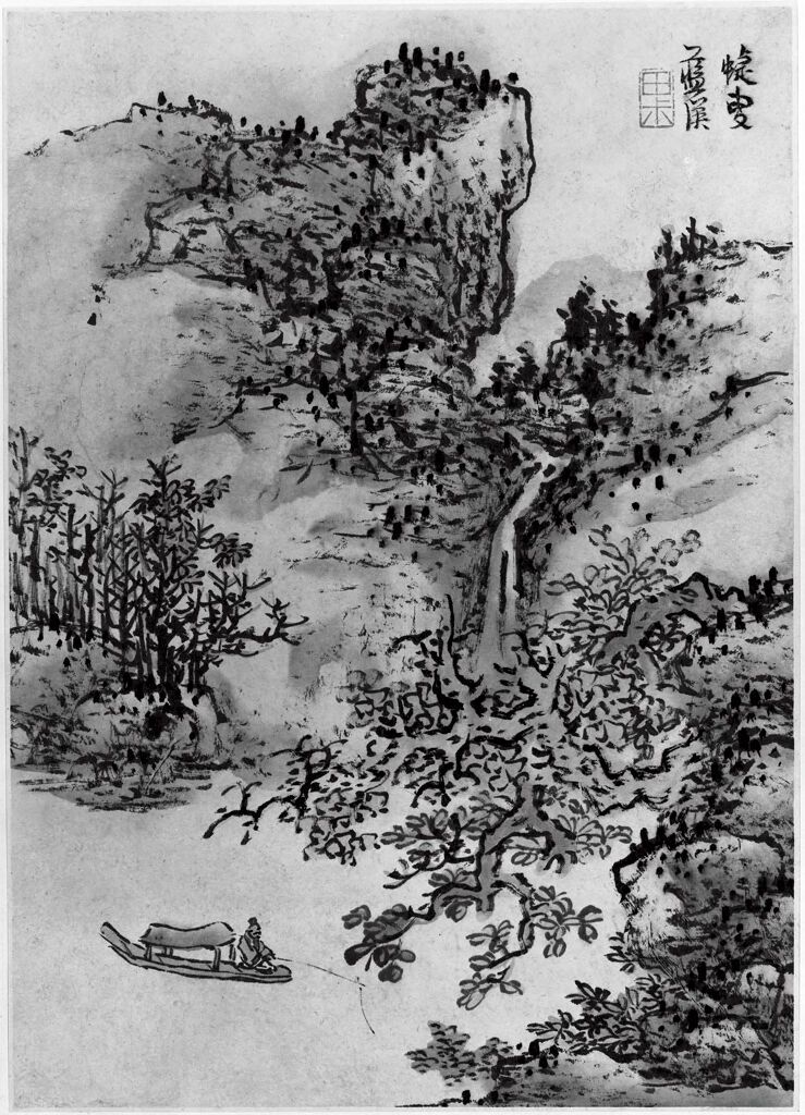 Paisaje con Pescador y Cascada, papel, Lan Ying