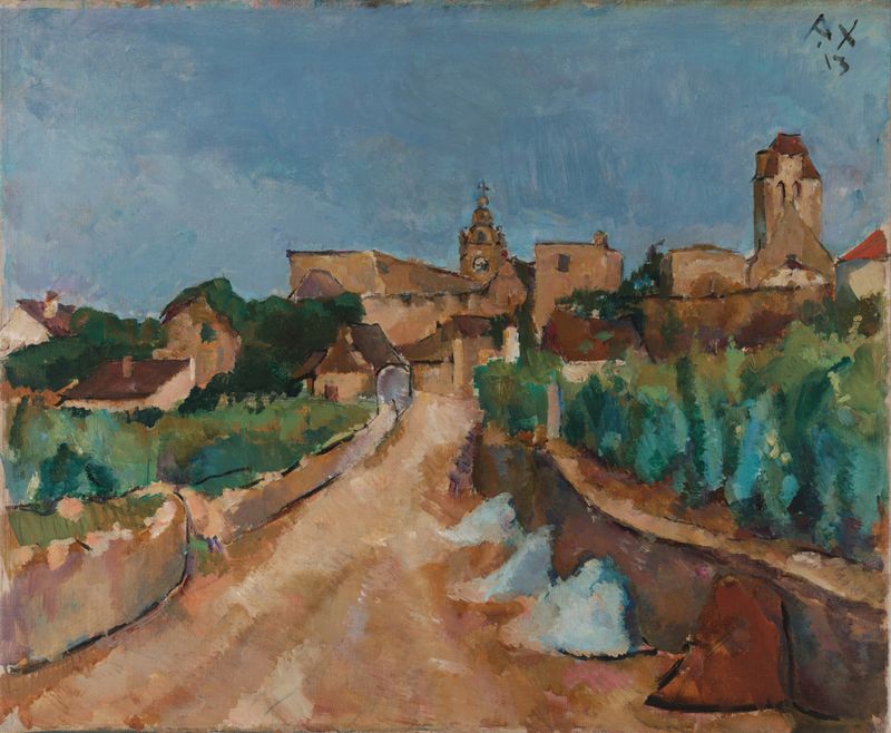 Landscape oil painting by Anton Faistauer depicting a street with trees