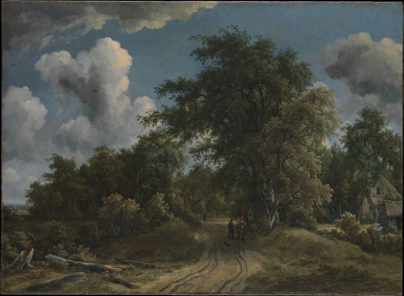 Woodland Road de Meindert Hobbema, óleo sobre lienzo, que representa un sendero forestal con luz moteada