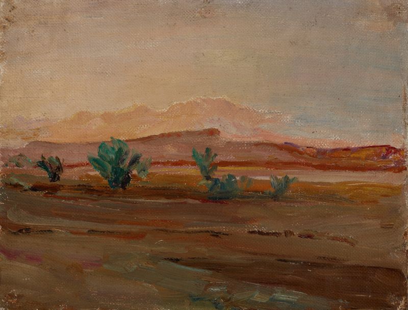 Sahara (Desierto después de la lluvia) pintura al óleo de Jan Ciągliński que representa un paisaje desértico tranquilo.