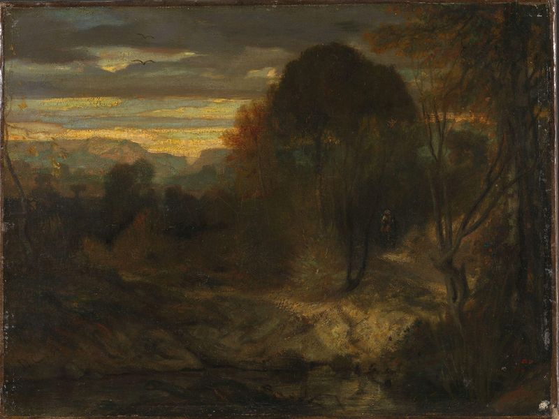 Evening landscape by Alexandre-Gabriel Decamps, oil painting depicting a serene twilight scene
