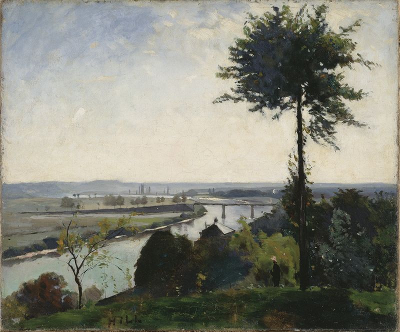 The Tree and the River III, Post-Impressionism by Carl Fredrik Hill, depicting a tranquil river landscape.