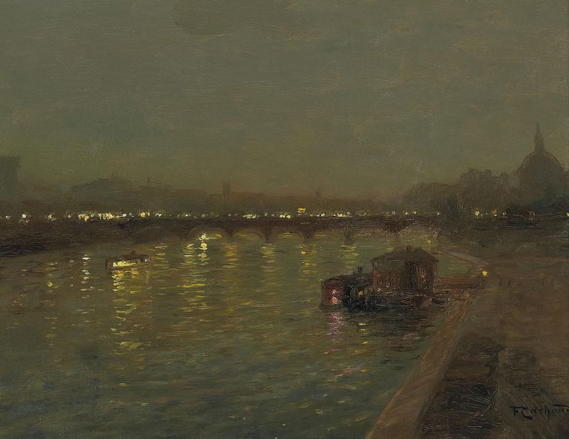 Lights On The Saint Pères Bridge, Paris de François-Charles Cachoud, impresionismo