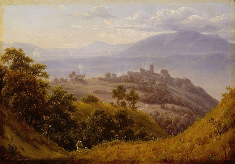 Paisagem representando o amanhecer sobre colinas, pintura a óleo de Thomas Fearnley