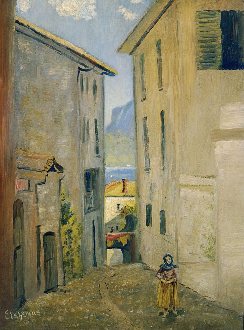 Paisagem de uma rua em Lugano por Louis Michel Eilshemius, pintura a óleo