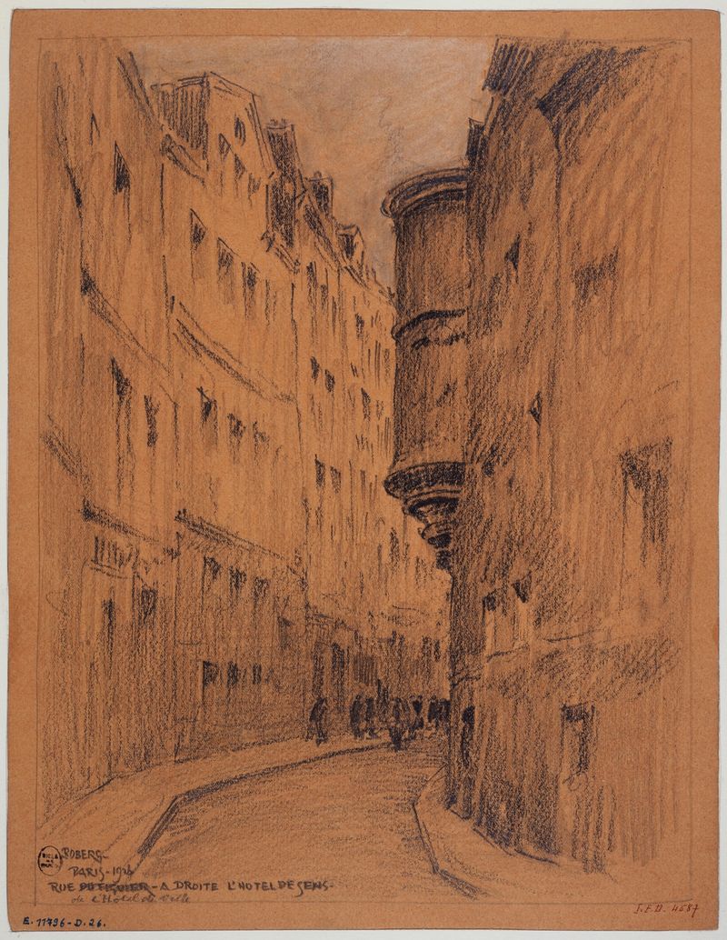 Modernism artwork by Ferdinand Boberg depicting Hôtel de Sens at twilight