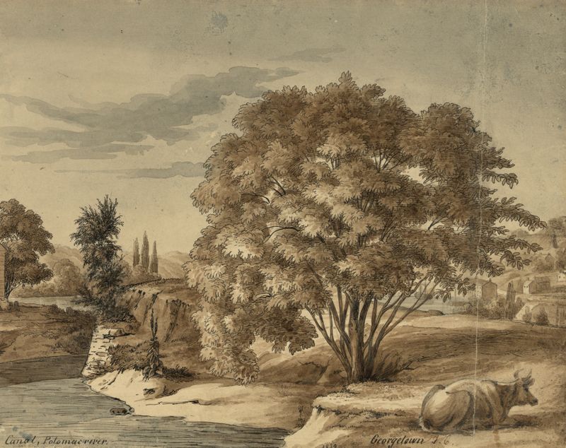 Paisagem do rio Potomac em óleo sobre tela de Augustus Köllner