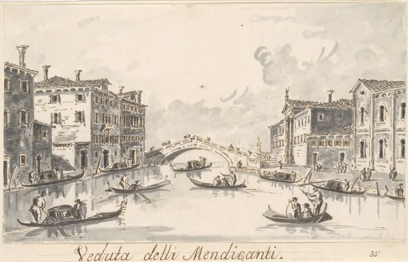 The Rio dei Mendicanti, oil painting by Giacomo Guardi, depicting a serene canal in Venice.