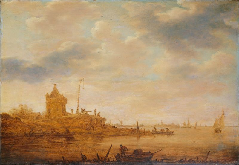 River View with Sentry Post, pintura al óleo de Jan van Goyen
