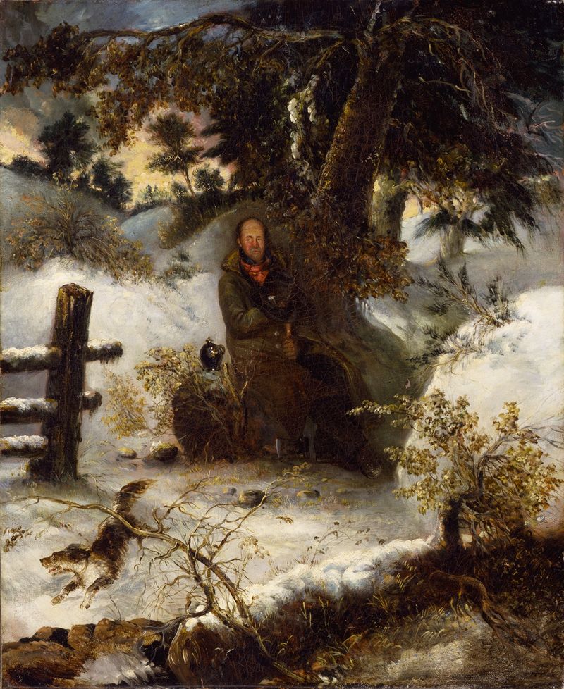 O lenhador de George Loring Brown, pintura a óleo que retrata uma figura solitária em uma floresta.