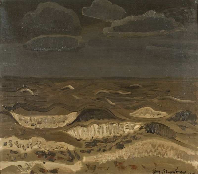 Seascape de Jean Brusselmans, óleo sobre lienzo que muestra suaves olas y un horizonte pastel.