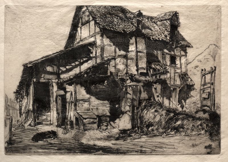 The Unsafe Tenement, óleo sobre tela de James Abbott McNeill Whistler, mostra prédios de tenement sob céus nublados.