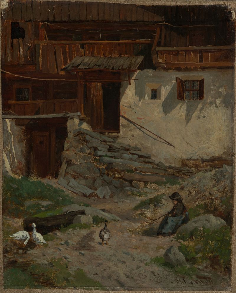 Haus in Taufers im Pustertal, óleo sobre tela de Franz Xaver von Riedmüller