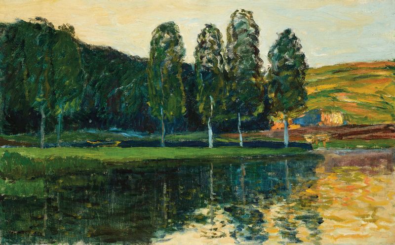 Paisaje que representa un río al atardecer, óleo de Maxime Maufra