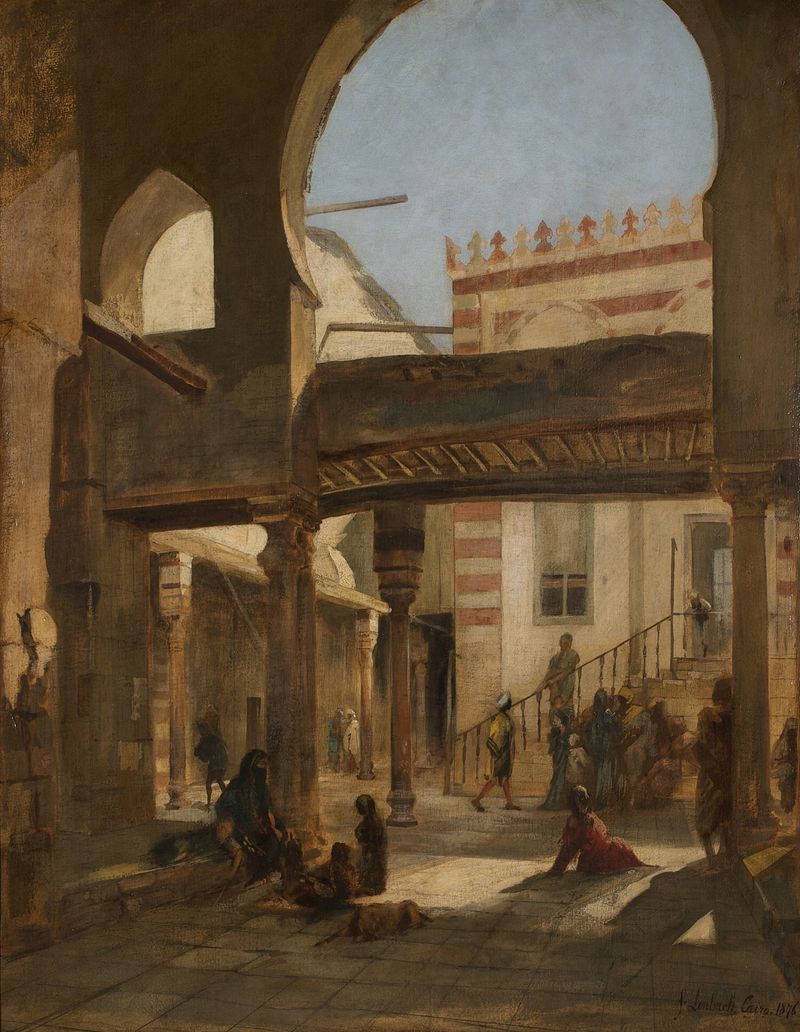 Architecture of the mosque in Szene im Kalaun Moscheen Komplex Kairo, oil on canvas by Franz von Lenbach
