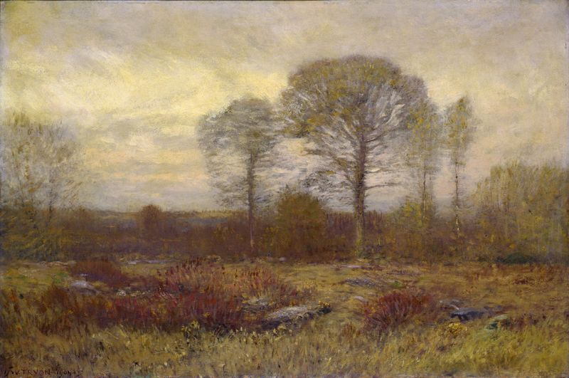 Landscape with barren trees in muted colors, oil painting by Dwight William Tryon
