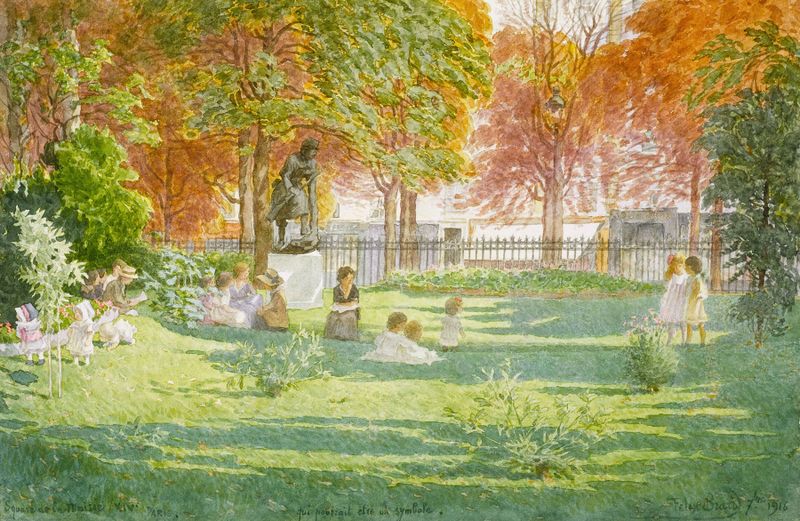 Paisaje de Square de la Mairie du XIVème arrondissement, óleo sobre lienzo de Félix Brard