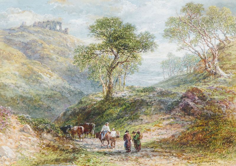 Paisagem de Castel Dinas Bran, óleo sobre tela de Frederick Henry Henshaw