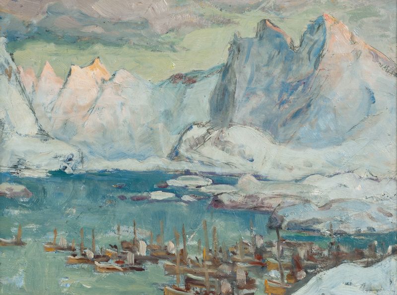 Svolvaer Harbour at the Height of the Fishing Season, óleo sobre lienzo de Anna Boberg