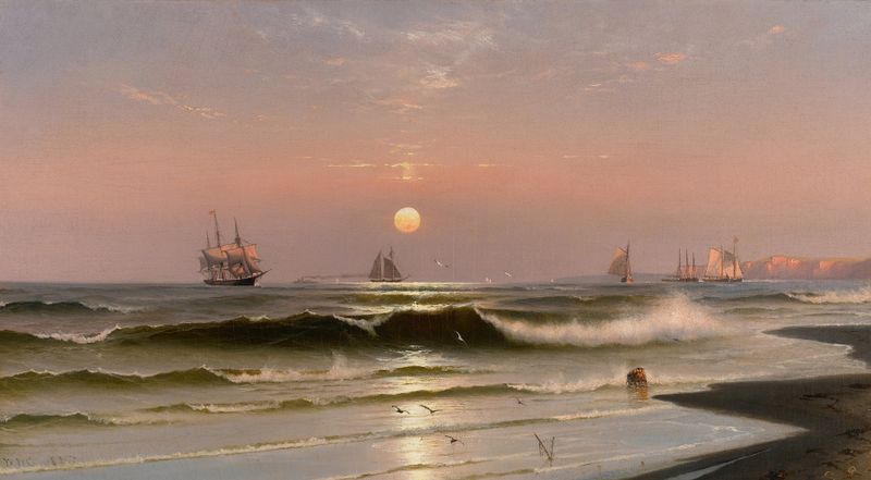 Incoming Tide by William Wilson Cowell, oil painting depicting the ocean and sky.