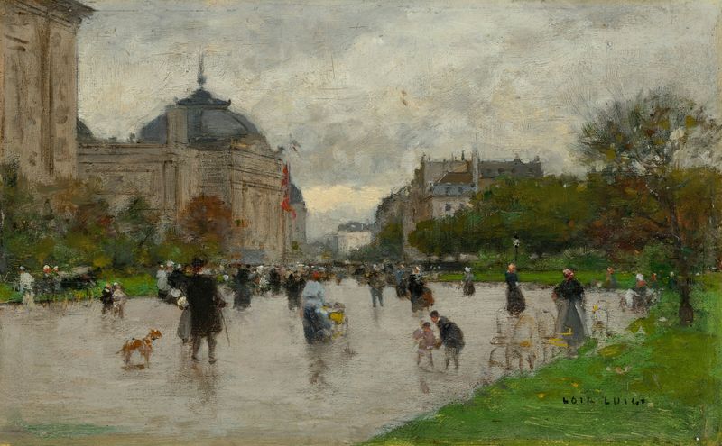 Landscape of The Champs Élysées, Paris by Luigi Loir, oil painting