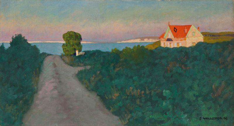 La Maison rose, Varengeville by Félix Vallotton, oil on canvas depicting a decaying house surrounded by foliage.