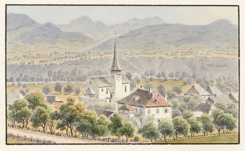 Lauperswyl by Jakob Samuel Weibel, oil on canvas depicting a tranquil landscape with water and mist.
