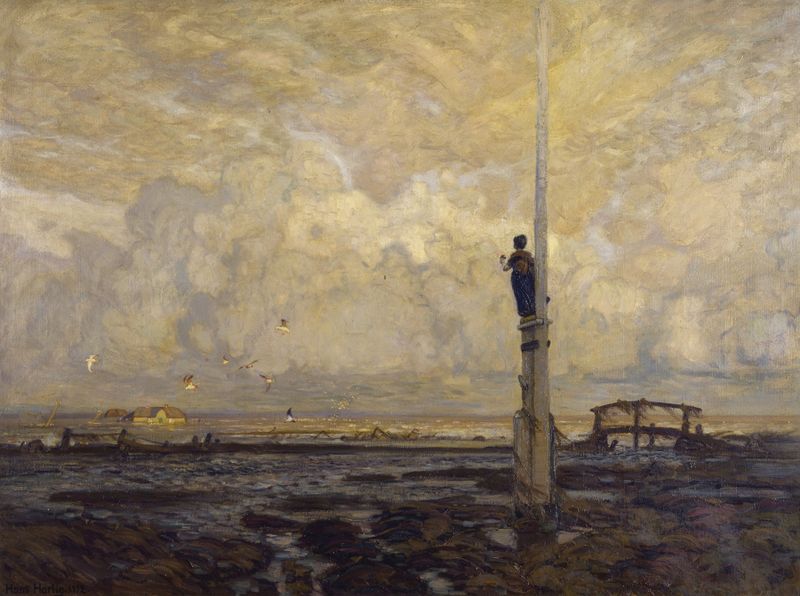 Paisaje impresionista de Hans Hartig, que representa la luz y sombras del amanecer.