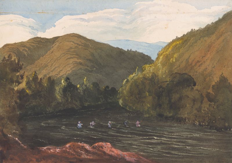 Landscape of the Buller River with hills, oil on canvas by Sir William Fox