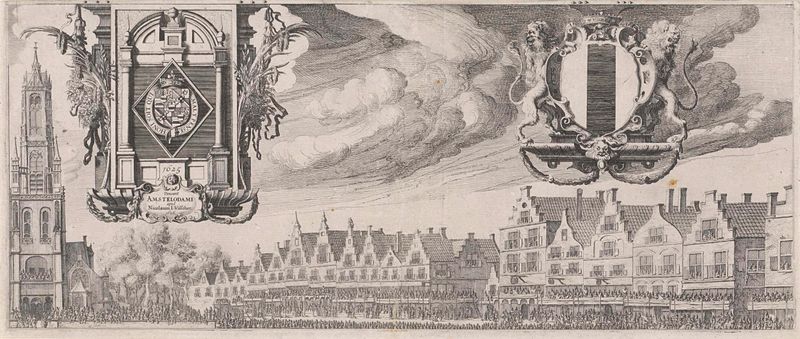 Gravura histórica de Gillis van Scheyndel retratando uma cena cerimonial com figuras e drapeados.