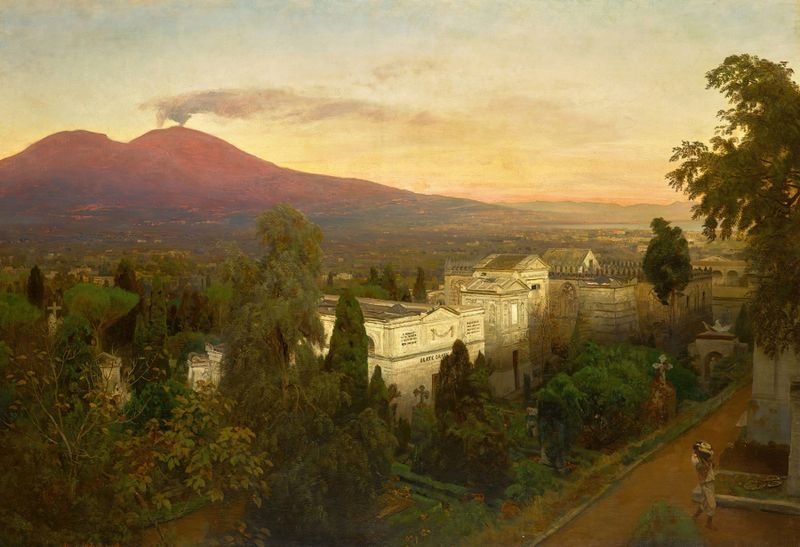 Campo Santo in Poggioreale, the Vesuvius Beyond, oil on canvas by Oswald Achenbach