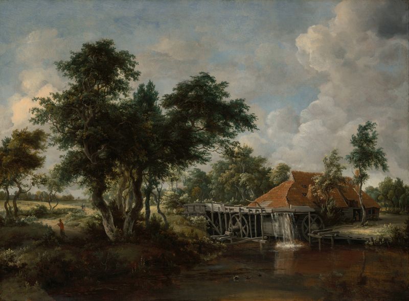 The Watermill with the Great Red Roof, oil on canvas by Meindert Hobbema