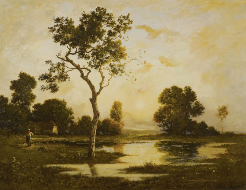 Twilight landscape oil painting by Leon Richet
