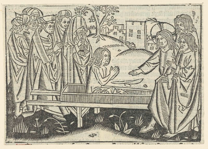 Cena de ressurreição com uma viúva de joelhos, obra em papel de Master of Delft