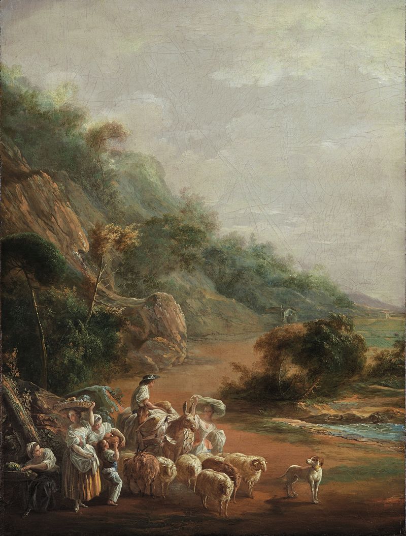 Scene with Villagers, oil on canvas by Luis Paret y Alcázar, depicting villagers in a moment of interaction.