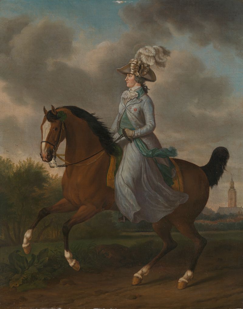 Equestrian portrait of Frederika Sophia Wilhelmina by Tethart Philip Christian Haag, oil on canvas