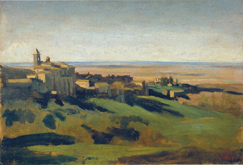 Vista de Marino nas Montanhas Albanas, óleo sobre tela de Jean-Baptiste-Camille Corot