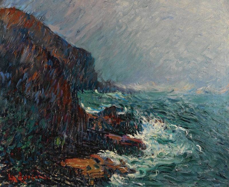 Paisaje de acantilados y atardecer de Gustave Loiseau, Impresionismo