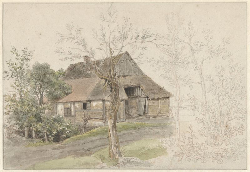 Paisagem com uma casa de fazenda e árvores de Jacob Ernst Marcus, pintura a óleo