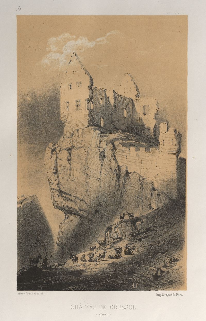 Chateau De Crussol by Victor Petit, 1860, landscape painting