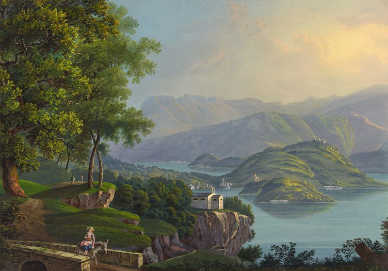 Paisagem do Lago de Como por Johann Heinrich Bleuler the Younger, pintura a óleo