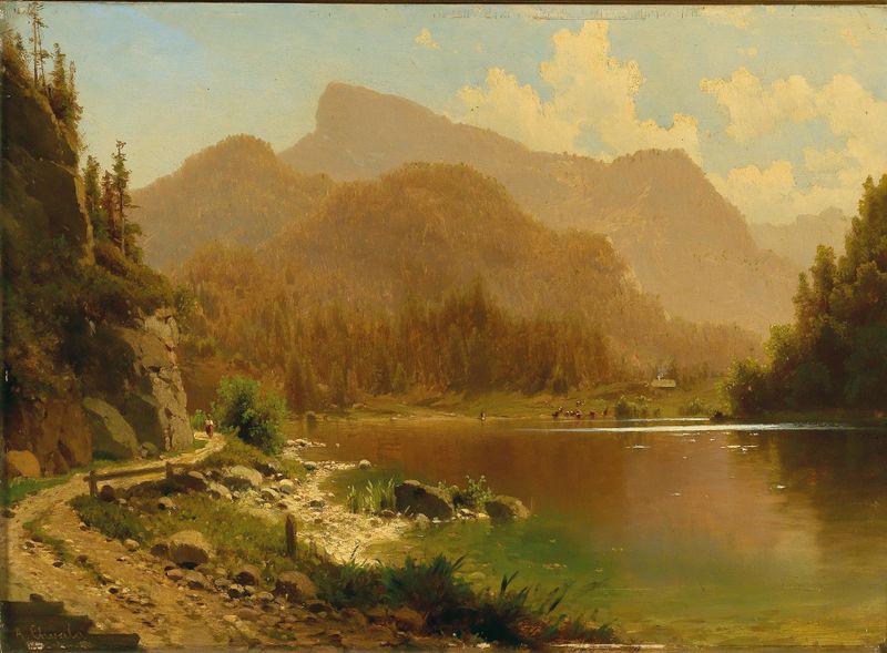 The Krottensee with View of the Schafberg, oil painting by Adolf Chwala