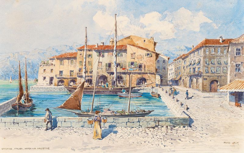 Landscape of Malcesine near Gardasee by Fritz Lach, oil painting