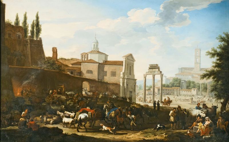 Paisaje de El Campo Vaccino, Roma de Jacob de Heusch, óleo