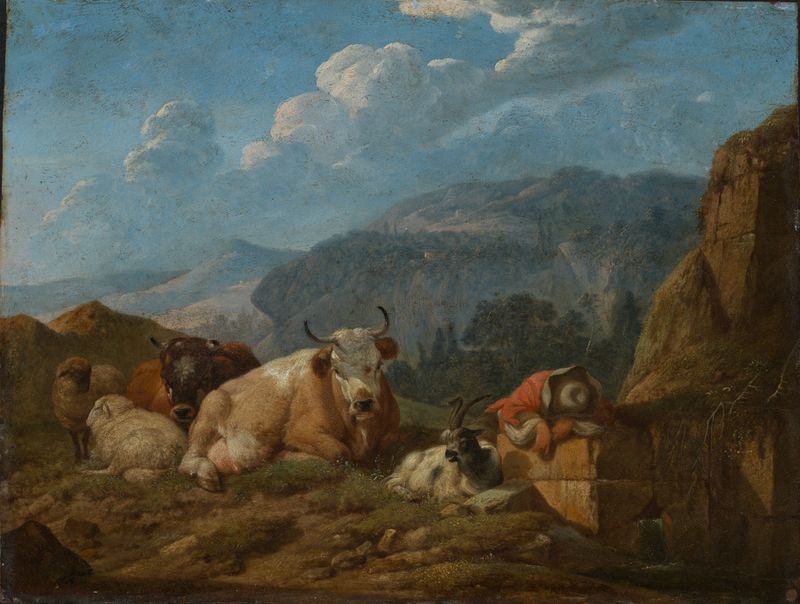 Landscape with mountains and clouds, oil painting by Johann Heinrich Roos