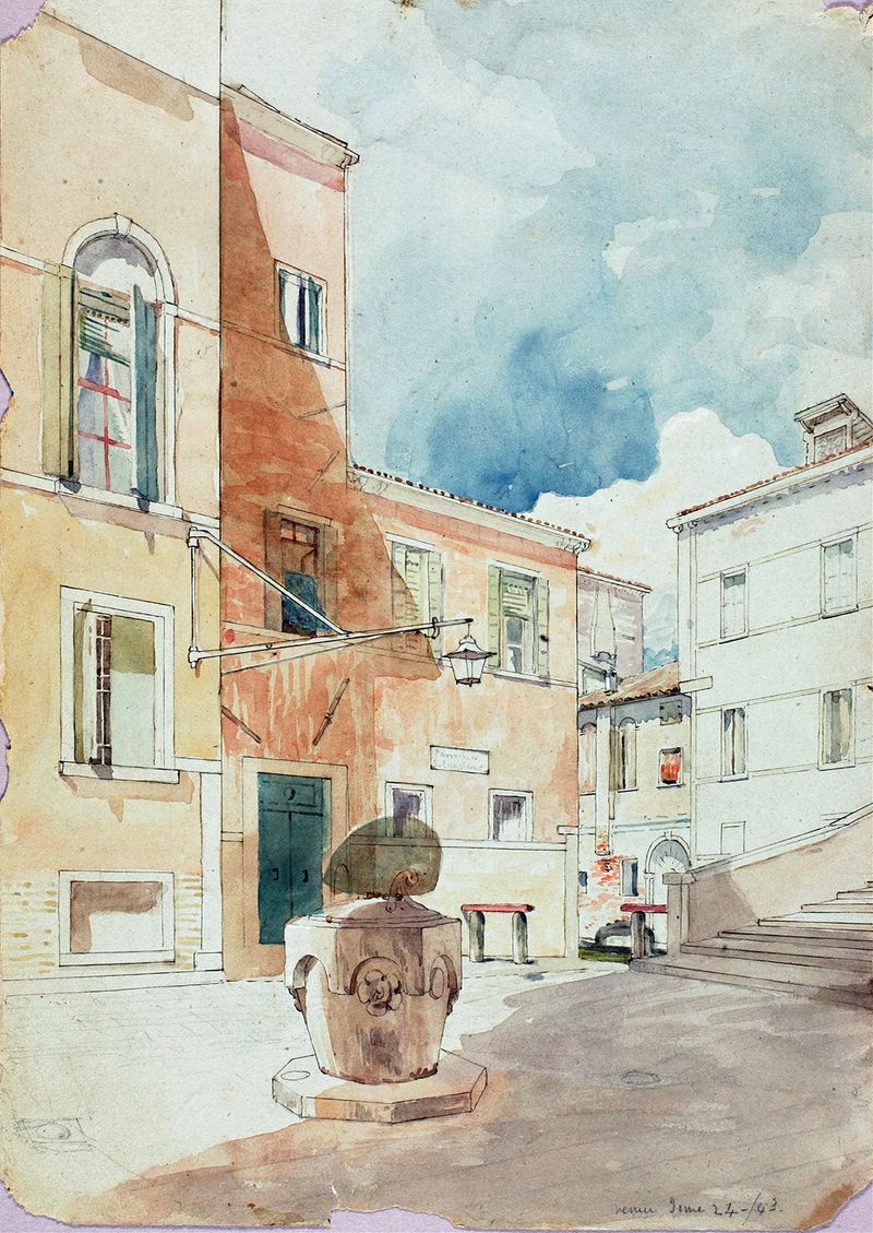 Venice landscape by Miner Kilbourne Kellogg, oil painting featuring waterways and sunlight.